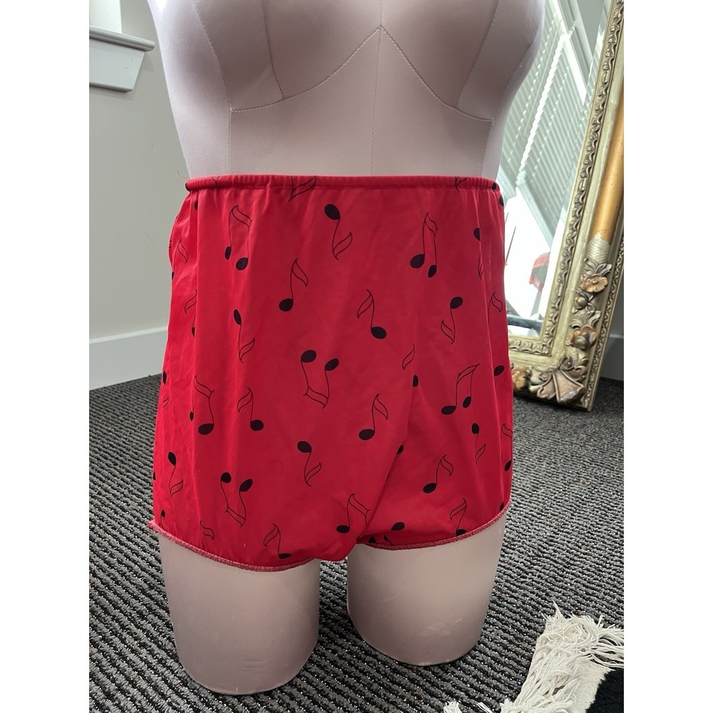 Vintage Van Raalte Red Musical Note Satin‎ Panties Bloomers Granny Size L